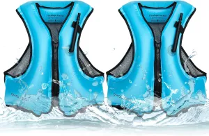 Leyndo 2 Pcs Inflatable Snorkel Vest for Adult, Portable Lightweight Inflatable Jacket for Women Men Snorkeling Kayaking Canoeing Swimming, Suitable for 90-220lbs