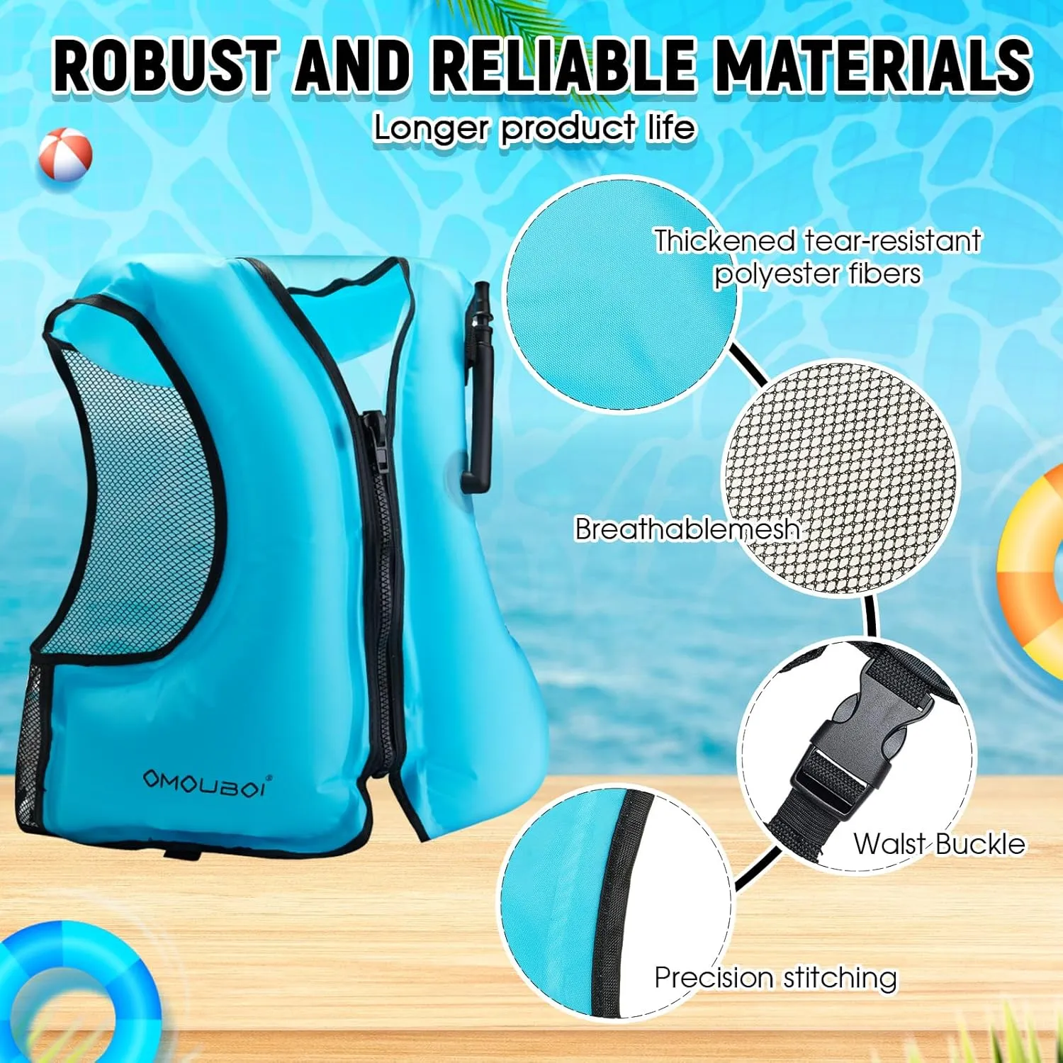 Leyndo 2 Pcs Inflatable Snorkel Vest for Adult, Portable Lightweight Inflatable Jacket for Women Men Snorkeling Kayaking Canoeing Swimming, Suitable for 90-220lbs