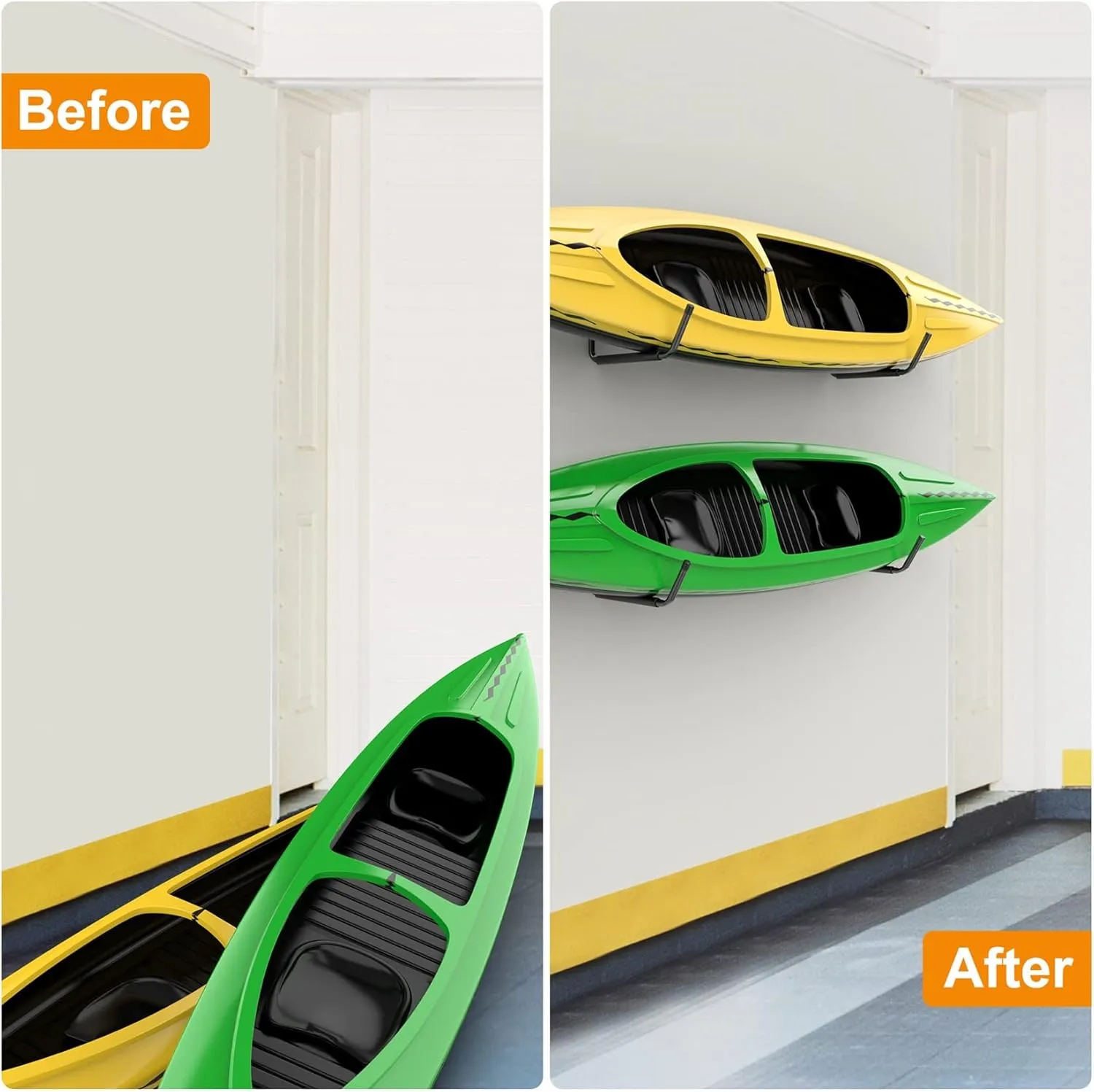 Lightweight Kayak Storage Rack, Wall Mount Kayak Hooks for Garage Utility Storage Hangers for Canoe, Surfboard, Skiis, Snowboard, Paddle Board, Ladders
