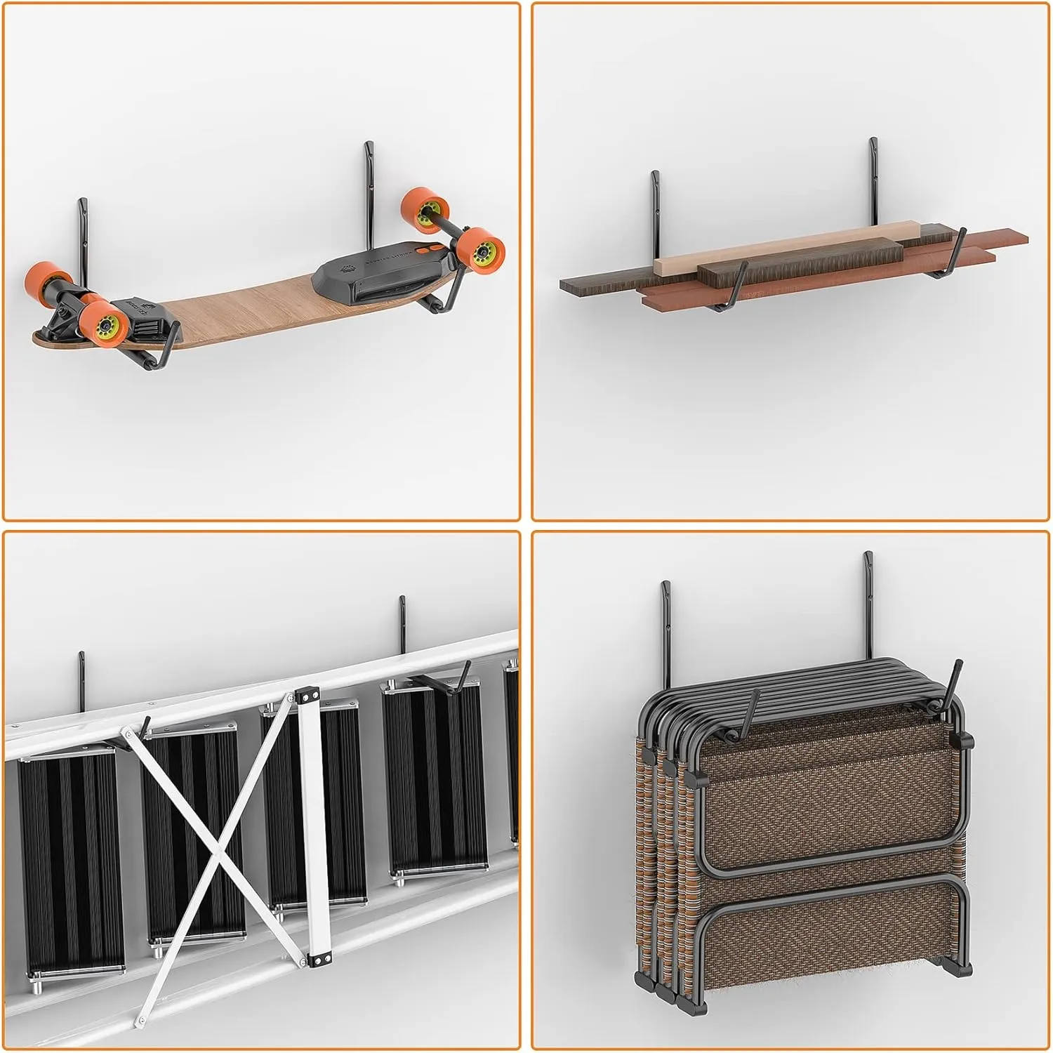 Lightweight Kayak Storage Rack, Wall Mount Kayak Hooks for Garage Utility Storage Hangers for Canoe, Surfboard, Skiis, Snowboard, Paddle Board, Ladders