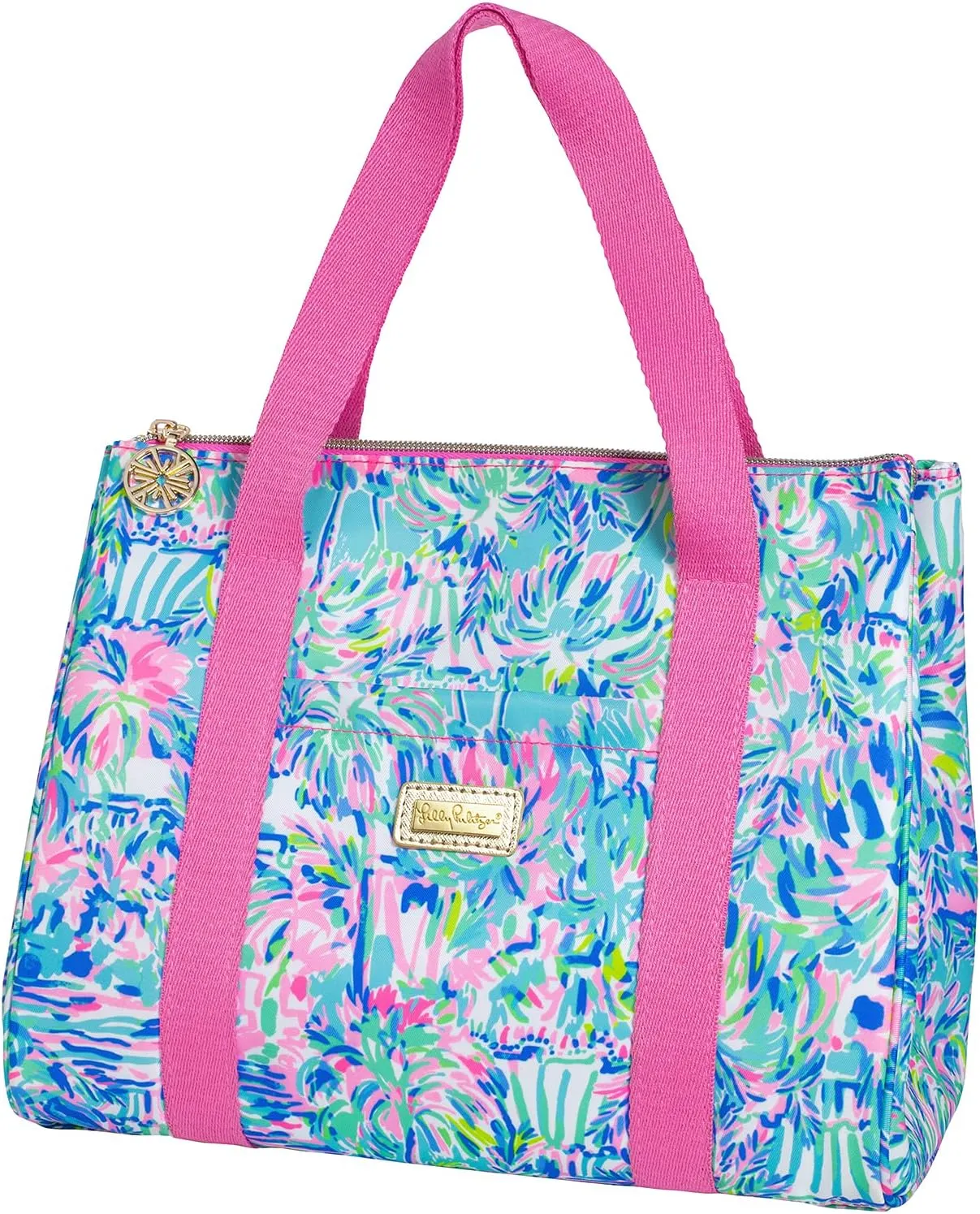 Lilly Pulitzer Cute Lunch Bag for Women, Large Capacity Insulated Tote Bag, Blue Mini Cooler with Storage Pocket and Shoulder Straps, Cabana Cocktail