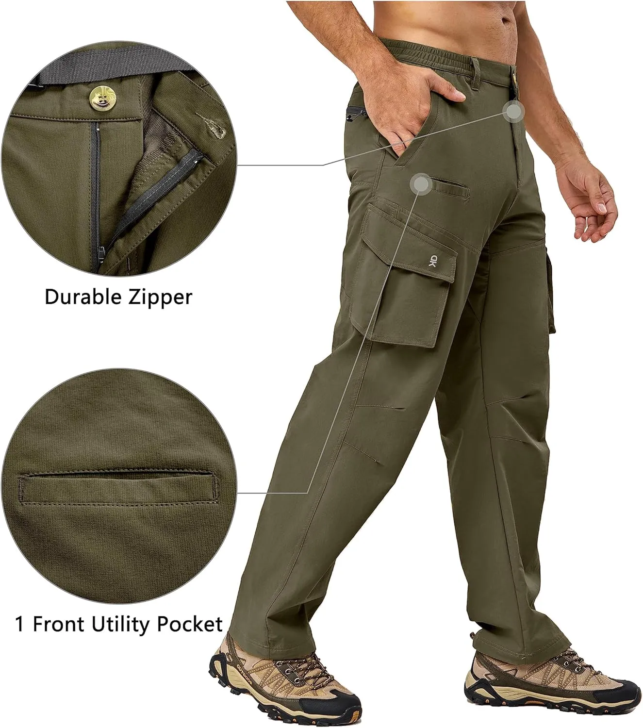 Little Donkey Andy Men's Quick Dry UPF 50  Cargo Pants, Stretch Lightweight Outdoor Hiking Pants