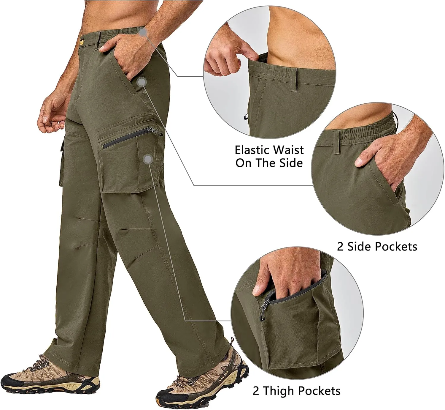 Little Donkey Andy Men's Quick Dry UPF 50  Cargo Pants, Stretch Lightweight Outdoor Hiking Pants