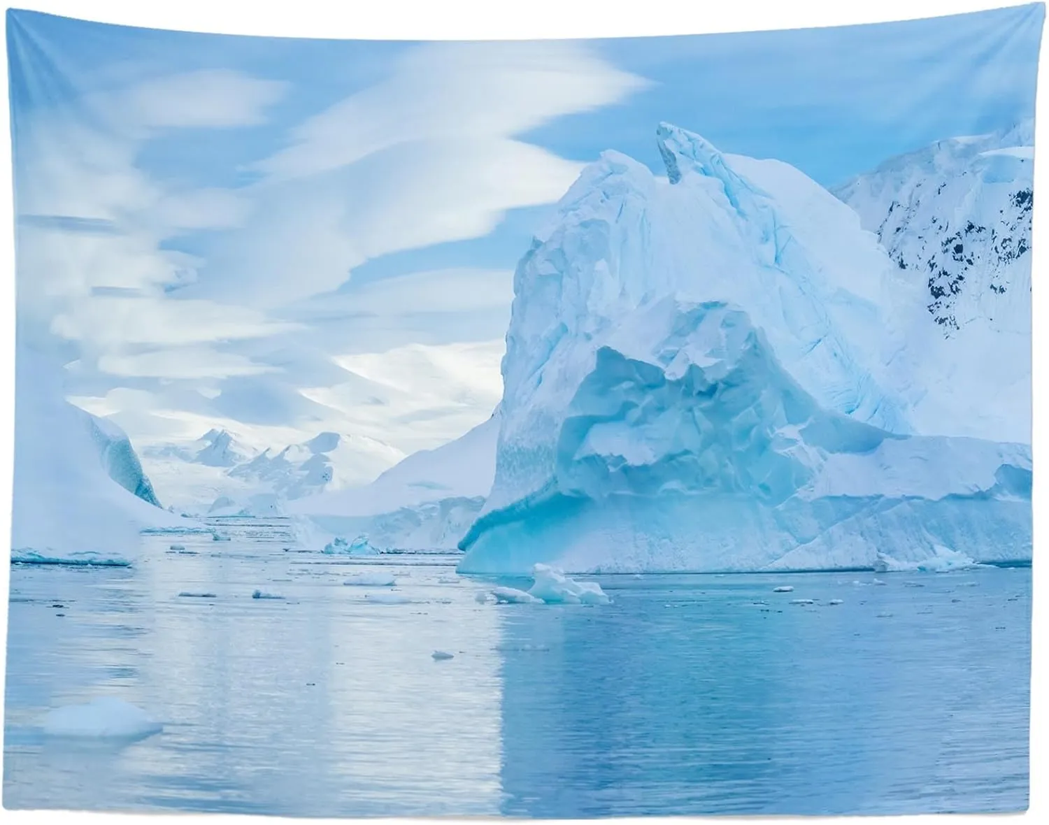 Loccor Winter Iceberg Landscape Tapestry White South Pole Snow Mountains Frozen Water Surface Blue Sky Tapestry Wall Hanging Polar Region Scenery Tapestry Home Bedroom Decor 179''x98''