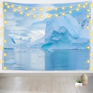 Loccor Winter Iceberg Landscape Tapestry White South Pole Snow Mountains Frozen Water Surface Blue Sky Tapestry Wall Hanging Polar Region Scenery Tapestry Home Bedroom Decor 179''x98''