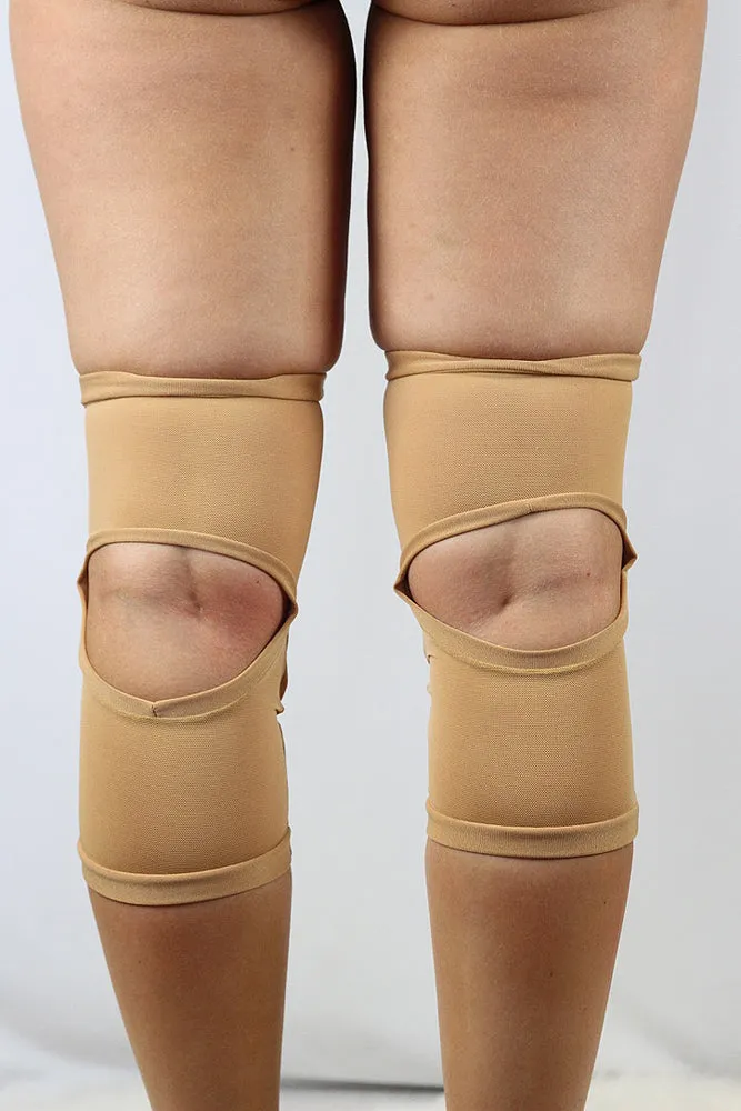 Long Spandex Vinyl/Mesh Dance Knee Pads – Beige/Nude – For Pole & Dance