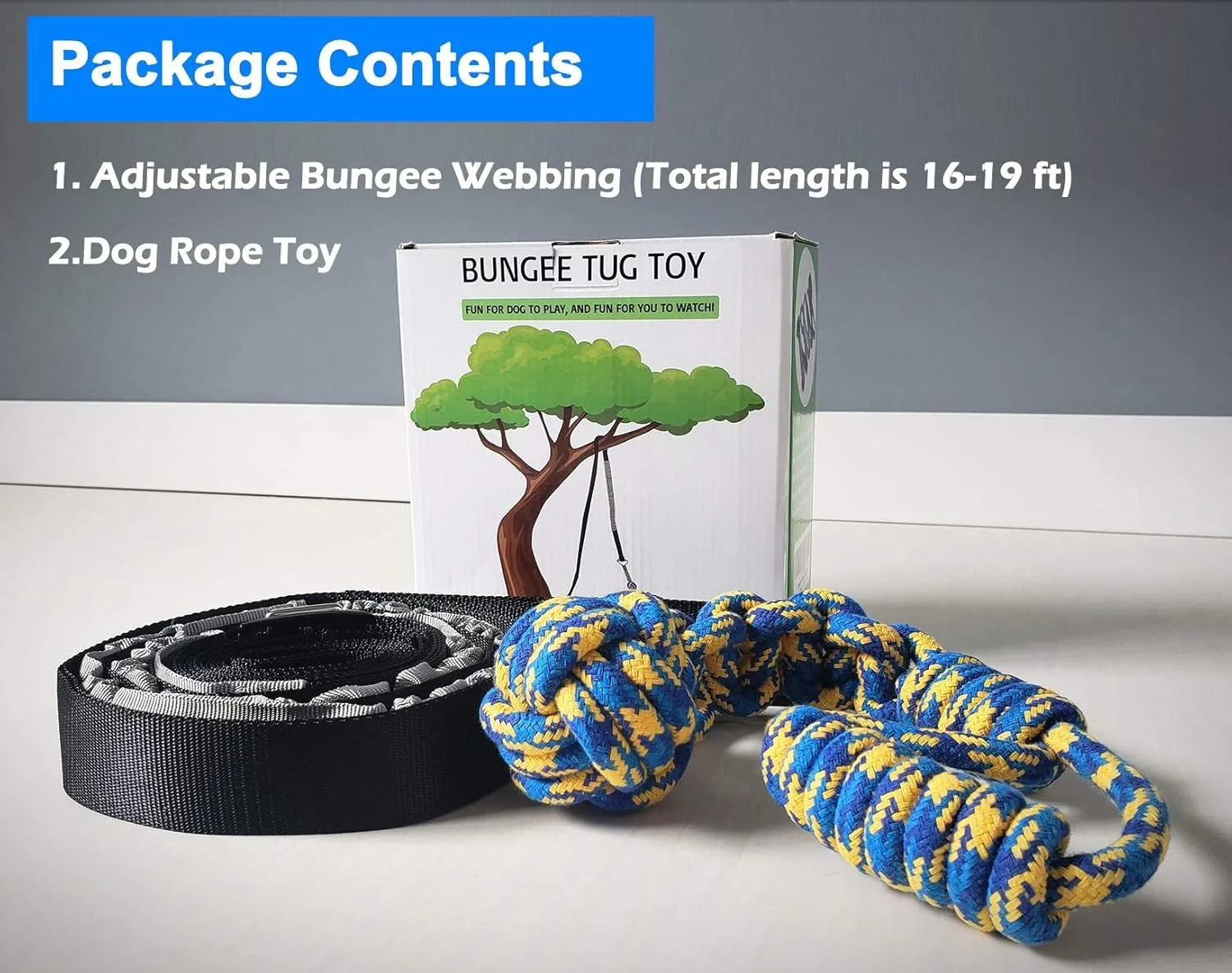 LOOBANI Outdoor Bungee Tug Toy, Dog Toy Hanging from Tree for Small to Large Dogs, Interactive Exercise Play Cord & Tether with Chew Rope Toy (Black)
