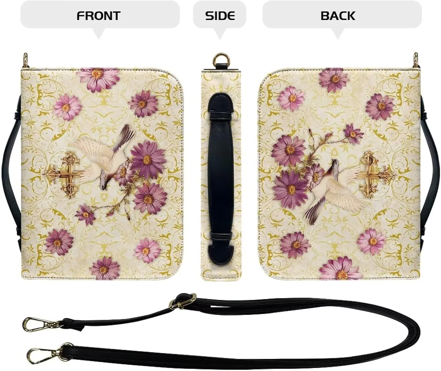 Lotusorchid Bible Case for Women, Bible Tote Bag for Men, Bible Accessories with Shoulder Strap
