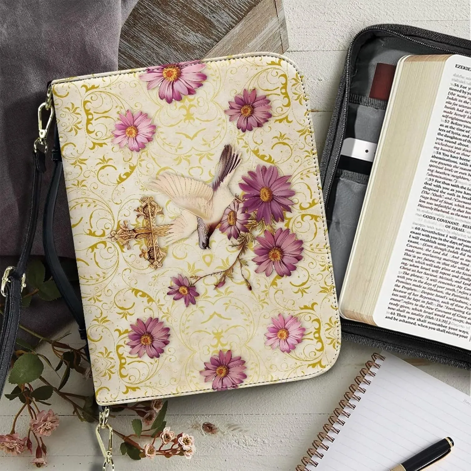 Lotusorchid Bible Case for Women, Bible Tote Bag for Men, Bible Accessories with Shoulder Strap