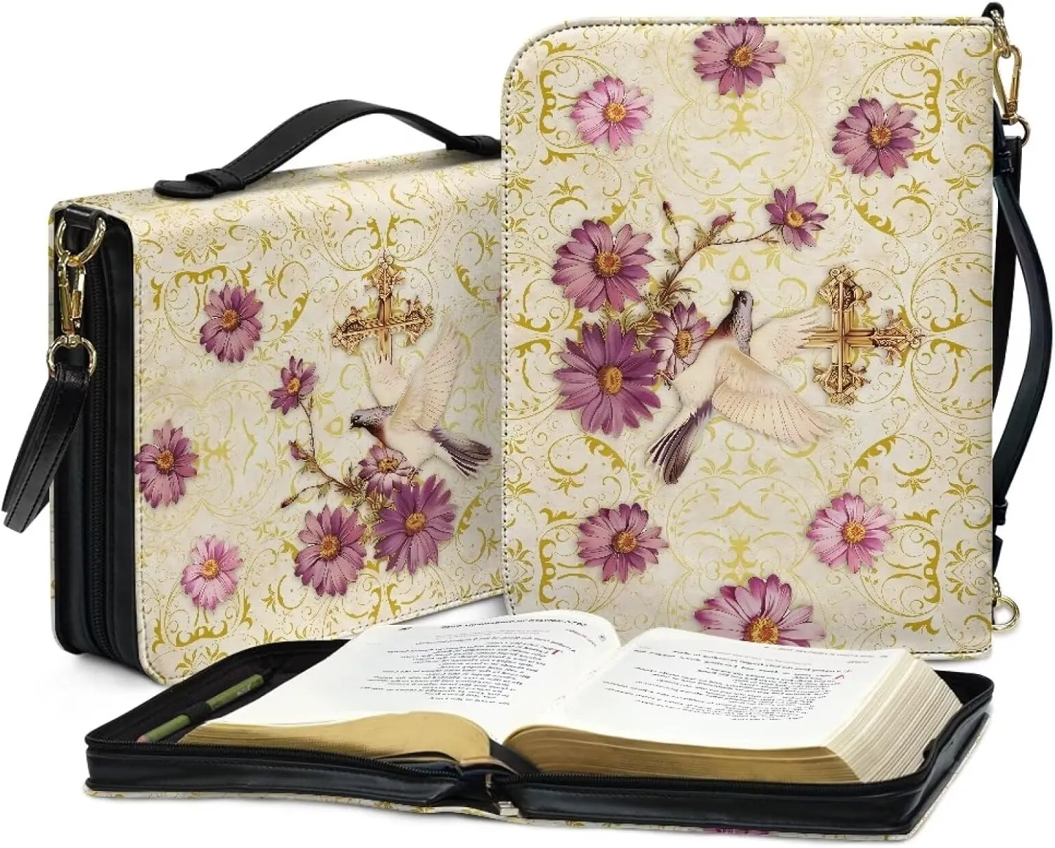 Lotusorchid Bible Case for Women, Bible Tote Bag for Men, Bible Accessories with Shoulder Strap