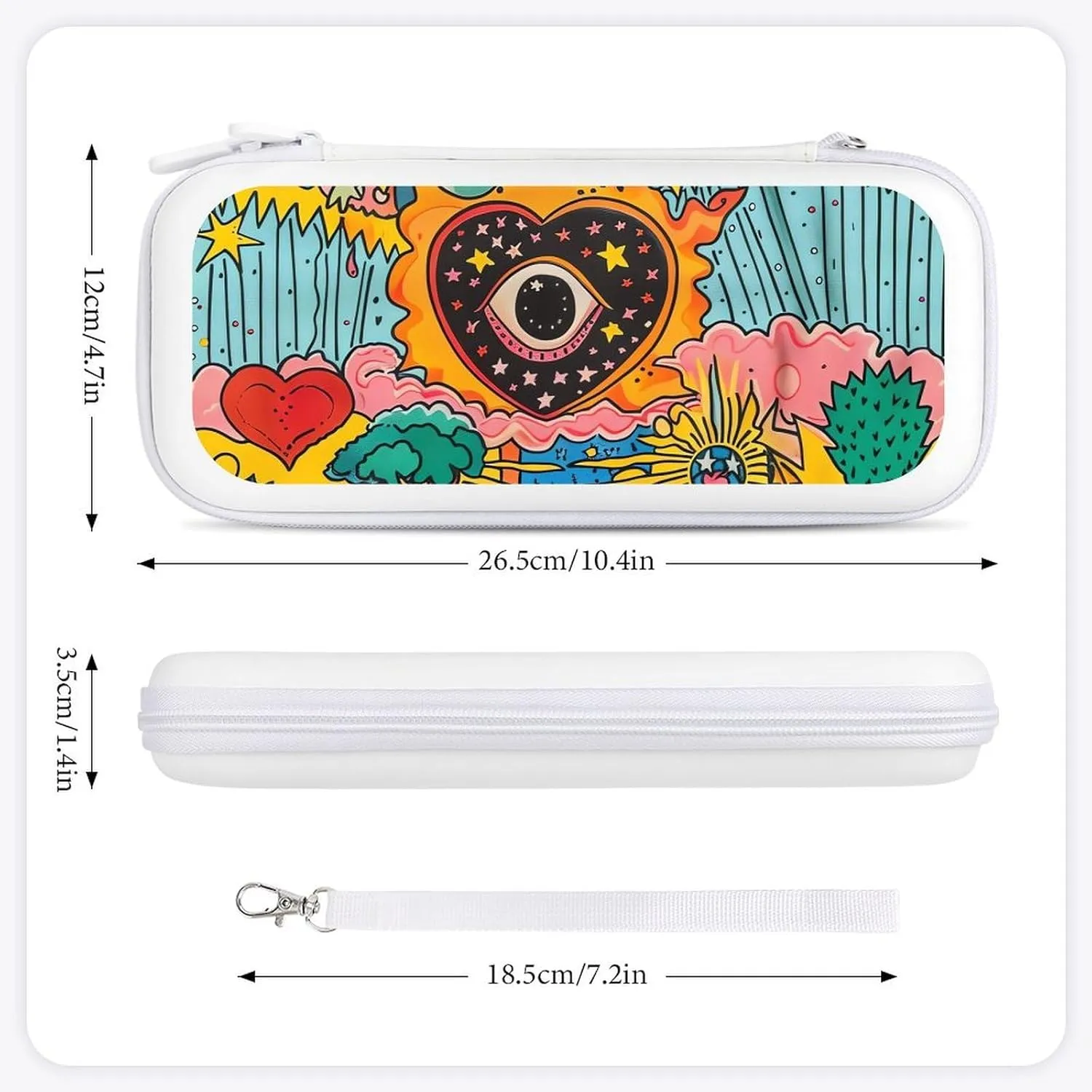 Love Heart Sun Eyes Stars Graffiti Hard Shell Travel Case with Rope 15 Game Card Pockets Compatible with Switch Protective