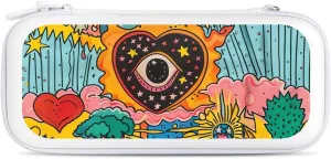 Love Heart Sun Eyes Stars Graffiti Hard Shell Travel Case with Rope 15 Game Card Pockets Compatible with Switch Protective