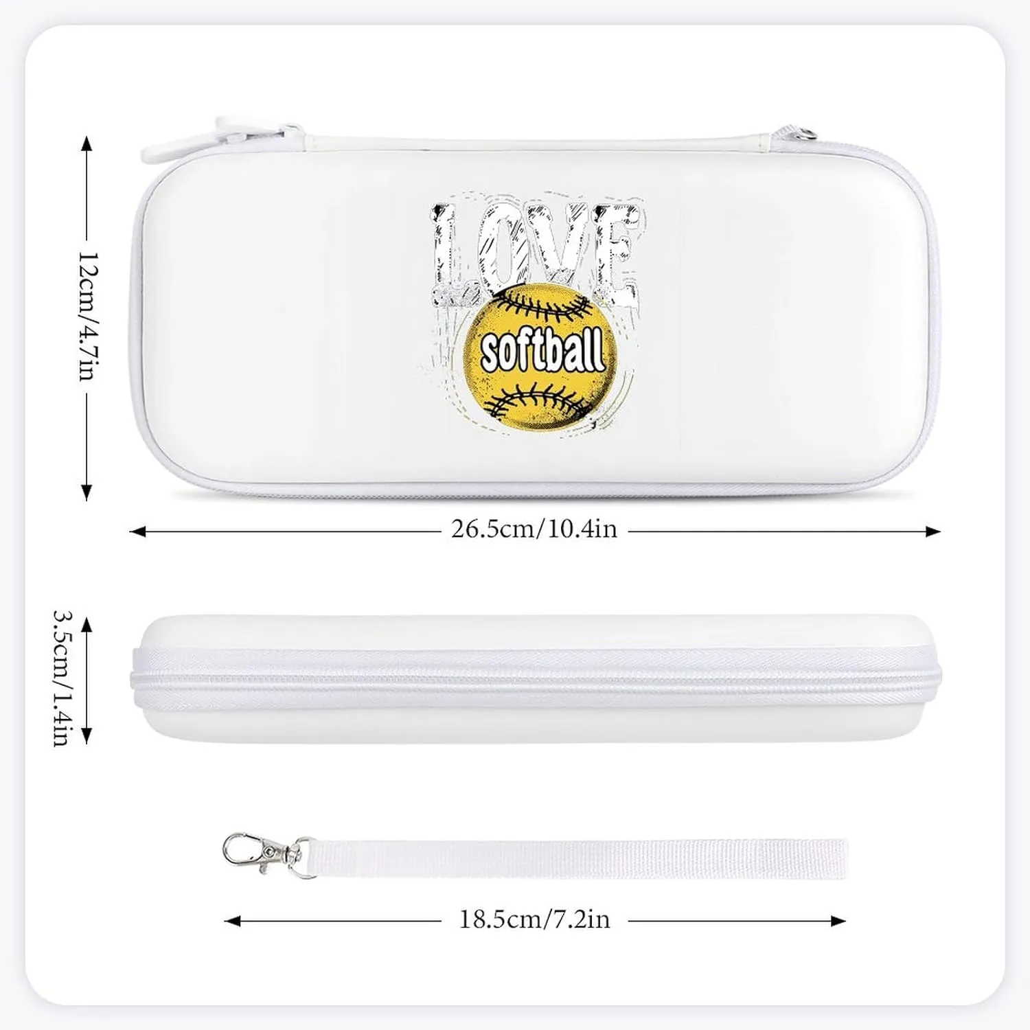 Love Softball Hard Shell Travel Case with Rope 15 Game Card Pockets Compatible with Switch Protective