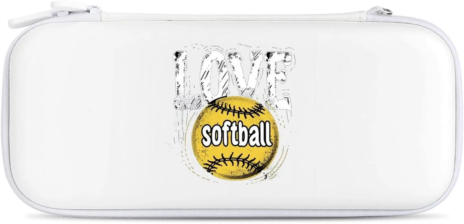 Love Softball Hard Shell Travel Case with Rope 15 Game Card Pockets Compatible with Switch Protective