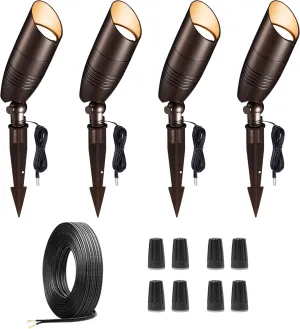 Low Voltage Landscape Lighting Kit, 4 Pack 3000K/4000K/5000K Spotlights and 100FT Cable and 20 Wire Connectors, Aluminum ORB Waterproof Uplight for Tree Yard House, Without Transformer