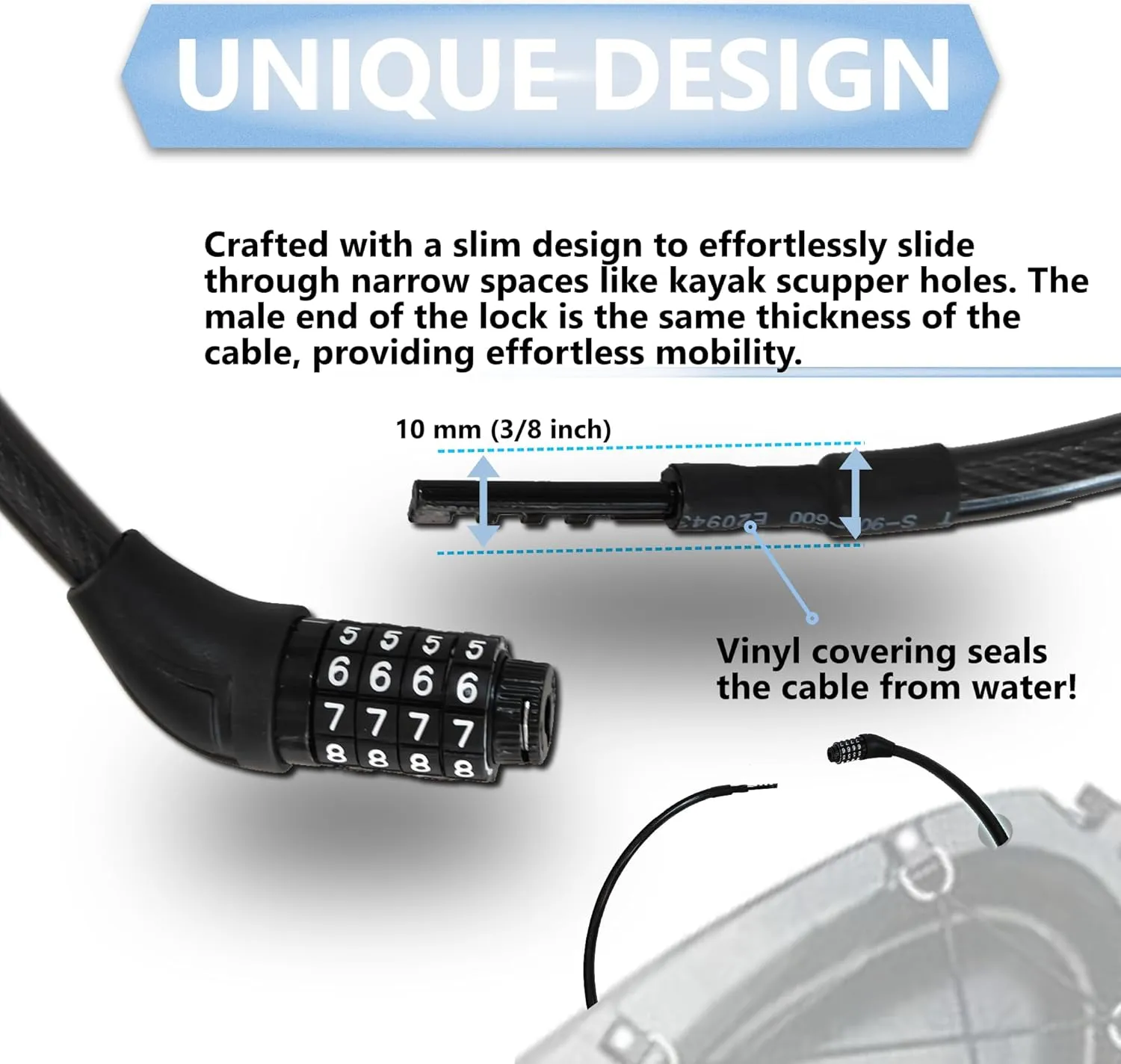 Lumintrail Long Coiled Bike Cable Lock 3/8 Inch 10ft (4, 6, 10, 15, 30ft), Weatherproof Locks for Kayak, Bike, Scooter, Outdoor Equipment, Resettable Combination Lock Anti Theft Protection