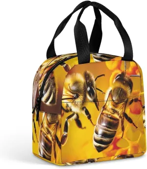 Lunch Bag Insulated Lunch Box for Women Men Reusable Lunch Tote Bag with Front Pocket Bee Picking Nectar Leakproof Cooler Bag Lunchbox for Office Work Travel Picnic