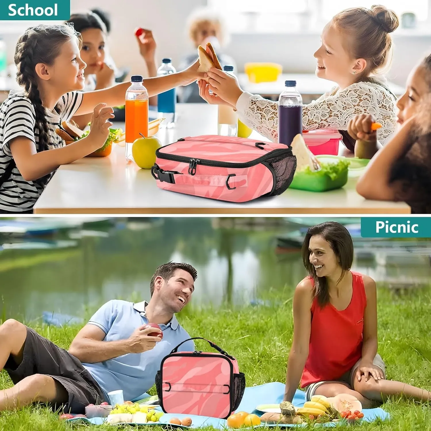 Lunch Bag Lunch Box for Women Men Insulated Cooler Bag Reusable Lunch Box Tote Bag with Strap for Work Picnic Camouflage Red