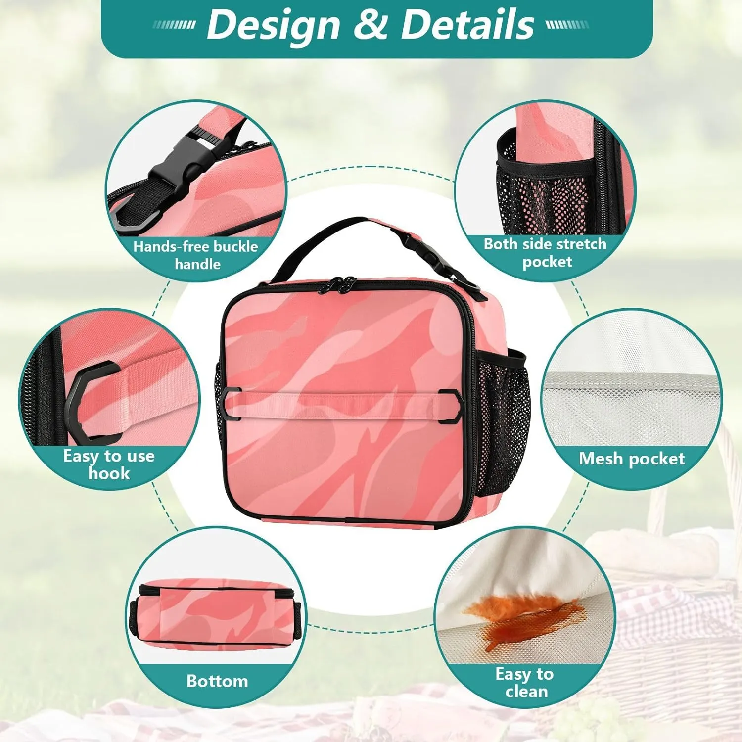Lunch Bag Lunch Box for Women Men Insulated Cooler Bag Reusable Lunch Box Tote Bag with Strap for Work Picnic Camouflage Red