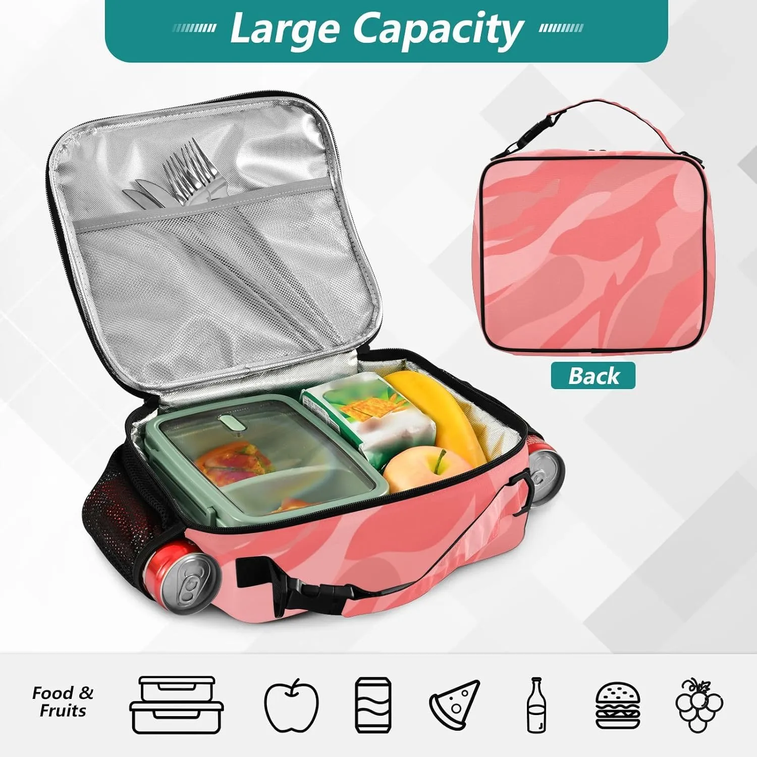 Lunch Bag Lunch Box for Women Men Insulated Cooler Bag Reusable Lunch Box Tote Bag with Strap for Work Picnic Camouflage Red