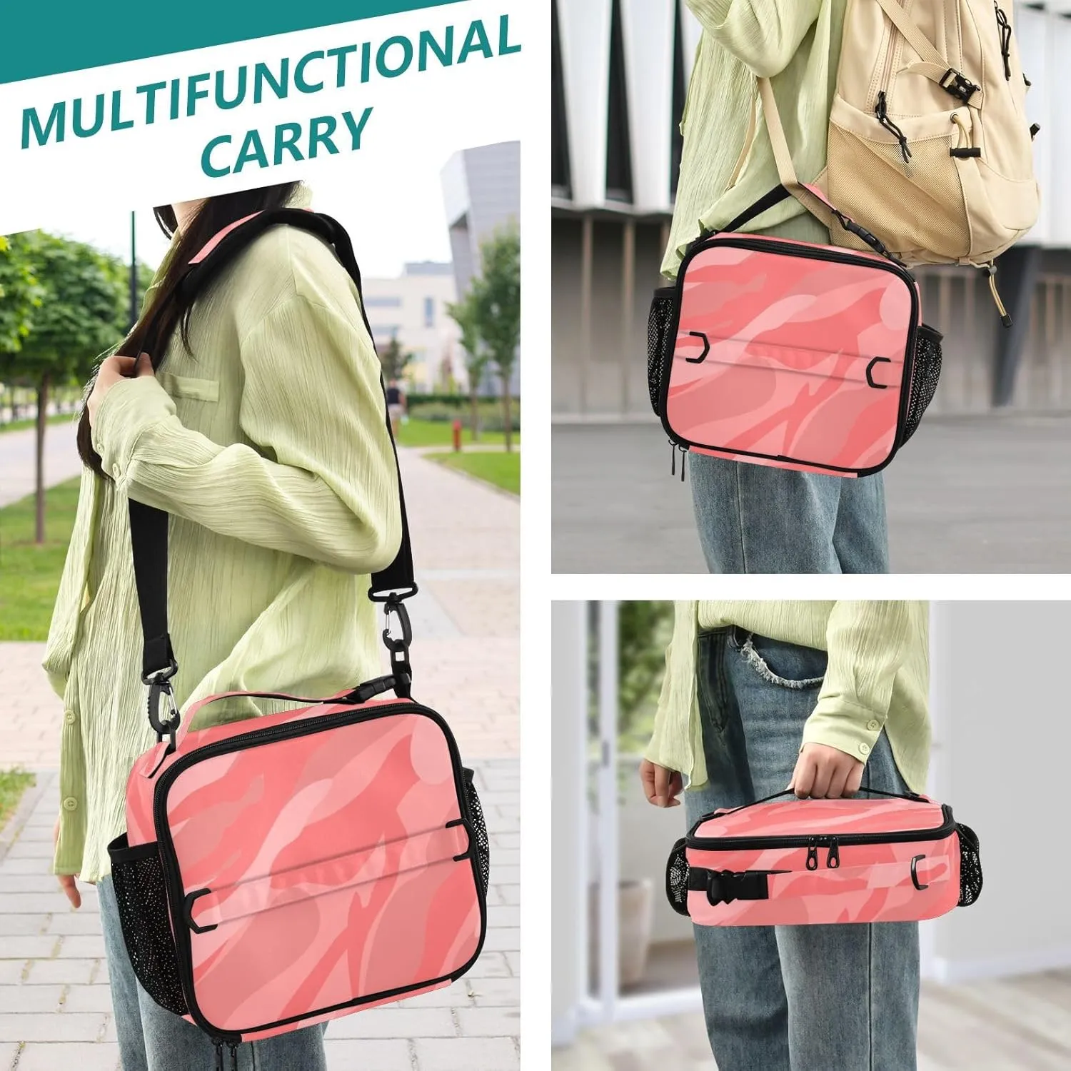 Lunch Bag Lunch Box for Women Men Insulated Cooler Bag Reusable Lunch Box Tote Bag with Strap for Work Picnic Camouflage Red