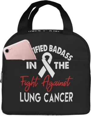 Lung Cancer Awareness White Ribbon Fighting With Every Breath Reusable Portable Foil Thickened Insulated Bento Bag For Both Men And Women