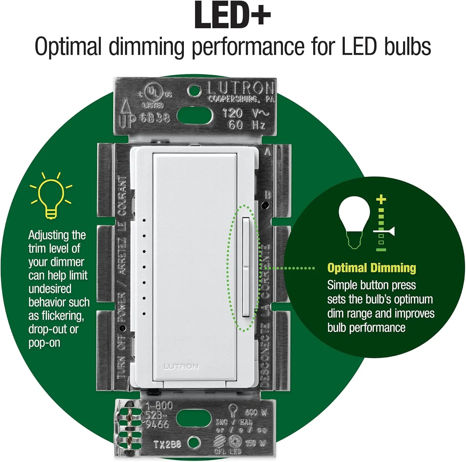 Lutron Maestro LED  Dimmer Switch Kit for Dimmable LED, Halogen and Incandescent Bulbs, 150W/3-Way or Multi-Location, MACL-153M-RHW-WH, White