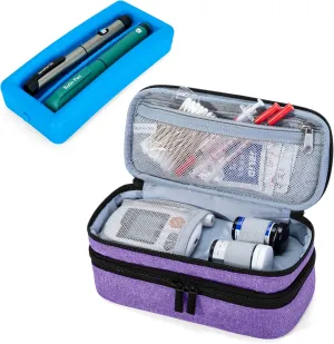 LUXJA 2 Layers Insulin Case with an Ice Pack - Holds 6 Vials (10ml) or 2 Insulin Pens, Diabetic Bag with Supplies Storage Pockets, Purple