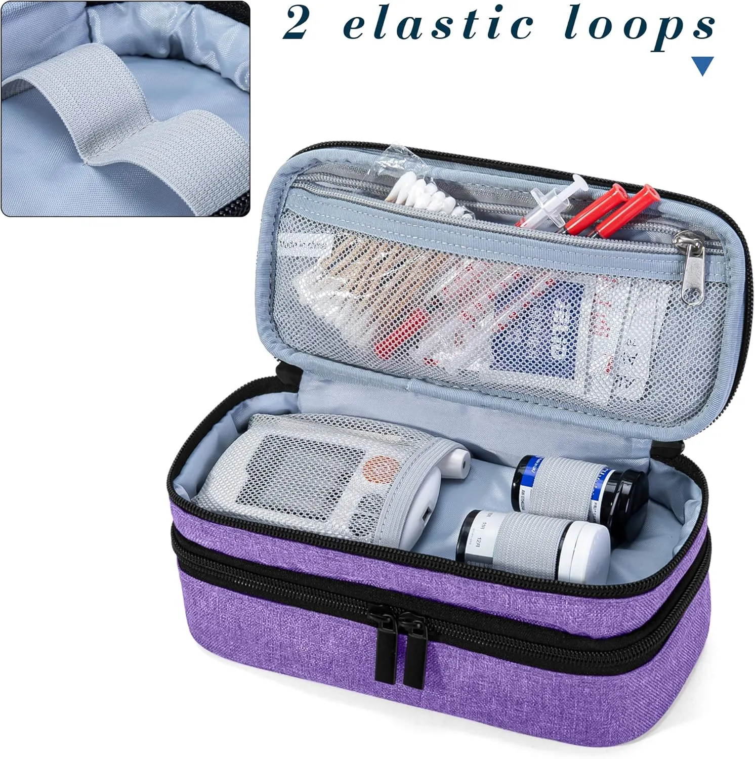 LUXJA 2 Layers Insulin Case with an Ice Pack - Holds 6 Vials (10ml) or 2 Insulin Pens, Diabetic Bag with Supplies Storage Pockets, Purple