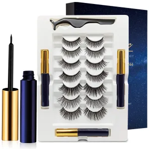 Magnetic Eyelashes with Eyeliner Kit - DUOERLA Magnetic Lashes with Eyeliner Natural Looking - 3 Tubes Magnetic Eyeliner and Lashes Kit, 7 Pairs 3D Reusable 5 Magnet False Eyelashes Easy to Apply.
