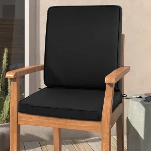 Magpie Fabrics Outdoor/Indoor High Back Square Corner Chair Cushion with Handle & Ties, Waterproof for Home Garden Balcony Patio Beach Swimming Pool, 45"x20"x3", Black