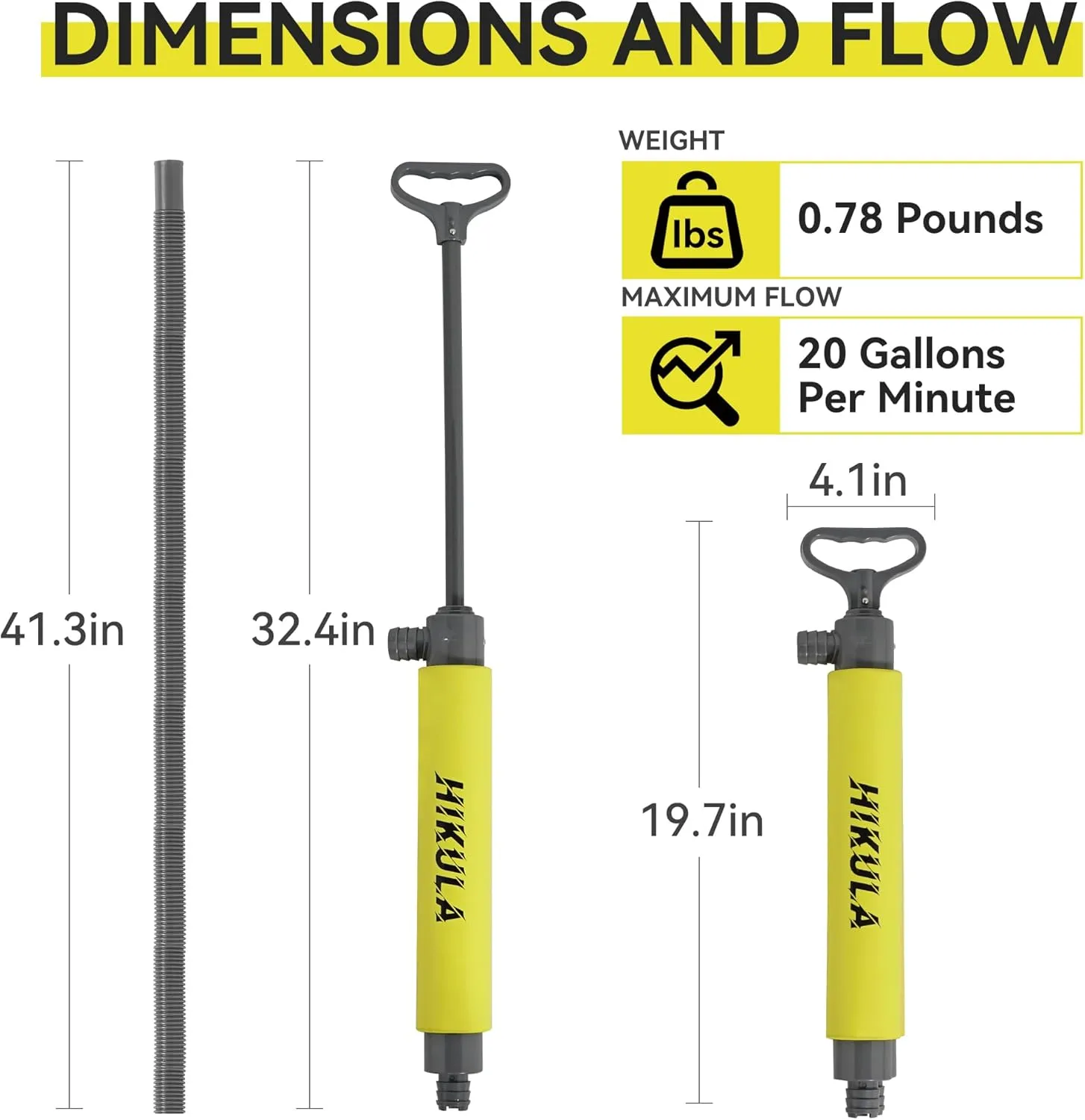 Manual Bilge Pump for Boats Kayak Canoe - Portable Siphon Pump, Kayak Bailer with Reversible Hose,Yellow,19 Inch
