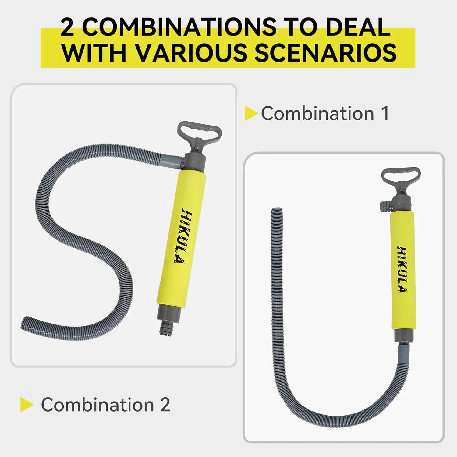 Manual Bilge Pump for Boats Kayak Canoe - Portable Siphon Pump, Kayak Bailer with Reversible Hose,Yellow,19 Inch