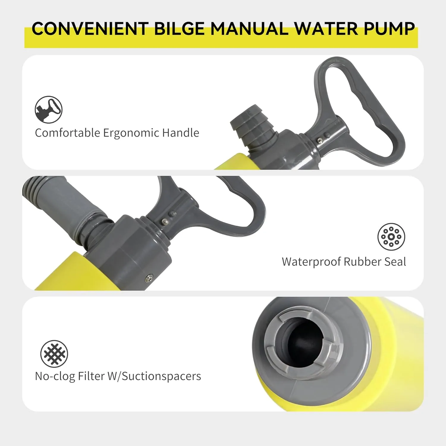 Manual Bilge Pump for Boats Kayak Canoe - Portable Siphon Pump, Kayak Bailer with Reversible Hose,Yellow,19 Inch