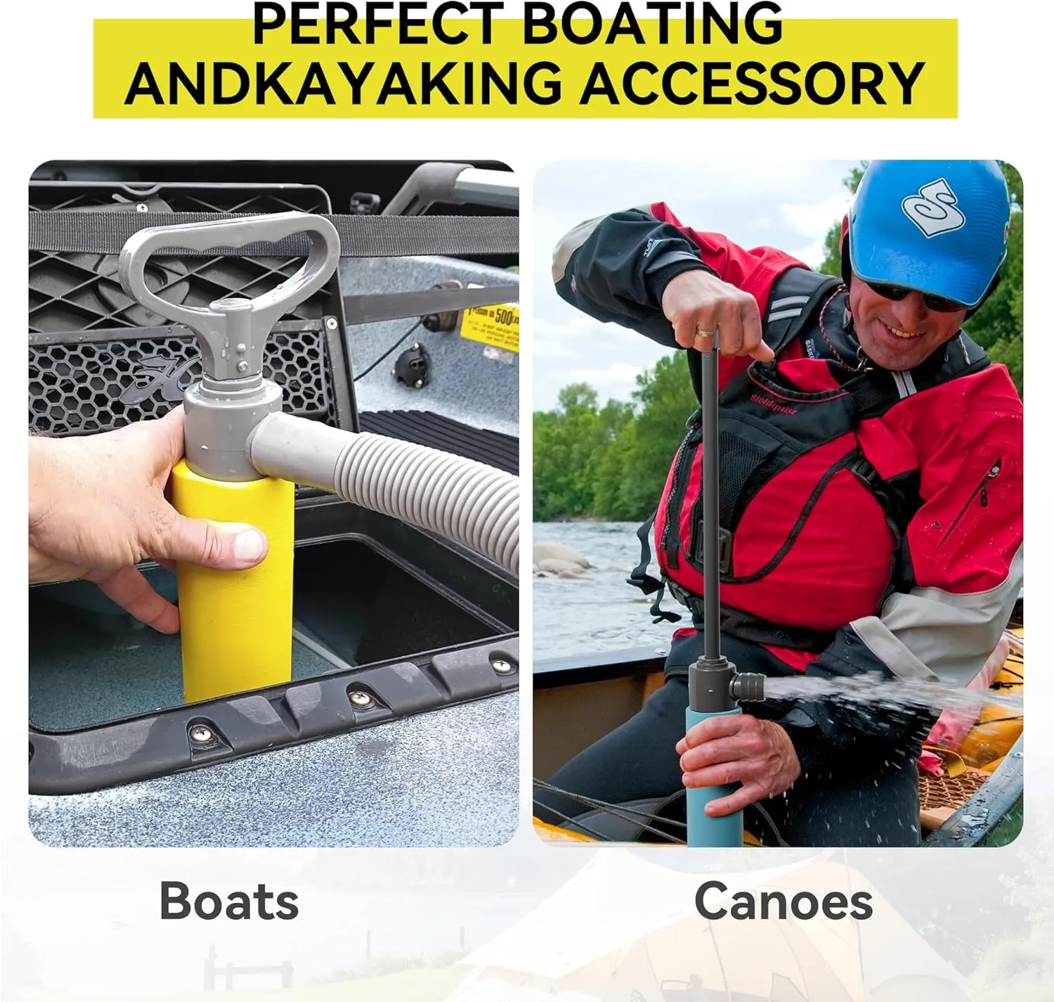 Manual Bilge Pump for Boats Kayak Canoe - Portable Siphon Pump, Kayak Bailer with Reversible Hose,Yellow,19 Inch
