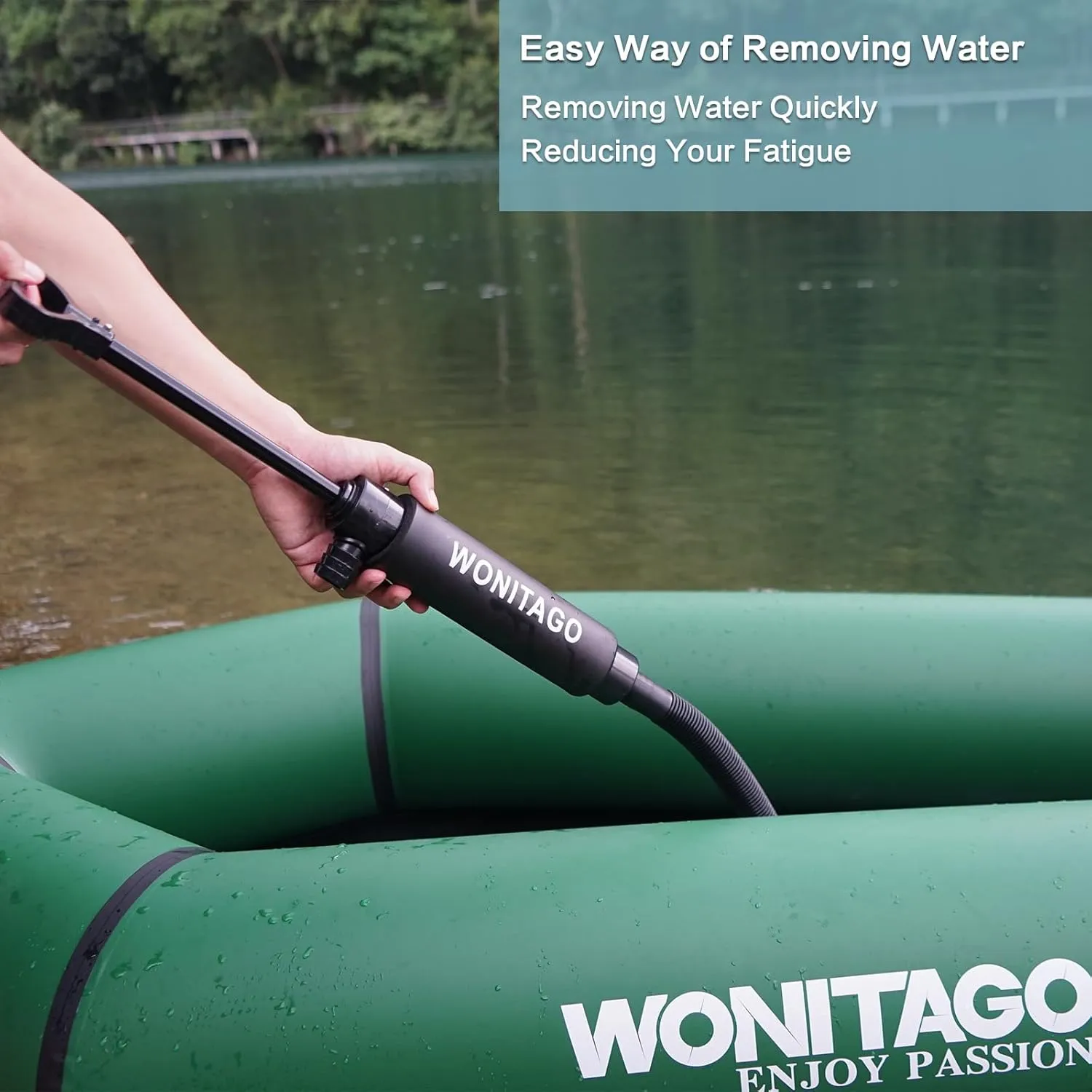 Manual Bilge Pump for Kayak Canoe and Boat - 17 Inch Portable Siphon Pump Kayak Hand Water Pumps with Reversible Hose Full Black