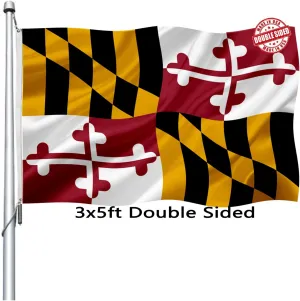 Maryland Flag Double Sided 3x5 Outdoor- Heavy Duty MD Maryland State Flags Banner Gifts Decorations with 2 Brass Grommets 4 Rows Stitched
