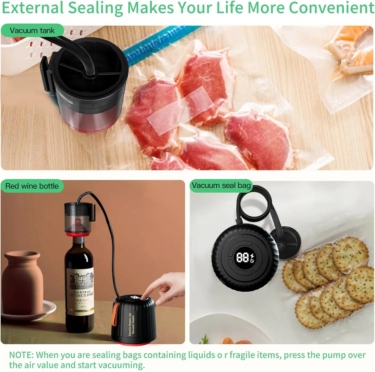 Mason Jar Vacuum Sealer, Electric Mason Jar Vacuum Sealer Kit with Vacuum Bags Bottles Wide Regular Mouth Jar Vacuum Sealer Machine for Food Save