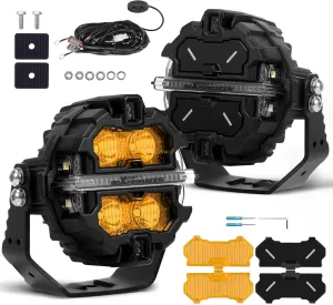 maXpeedingrods 3.5 Inch Round 160W LED Off Road Lights RGB   3.5" Amber Flood Light Covers for Jeep SUV UTV ATV, 1 Pair Off Road Lights   1 Pair Light Covers