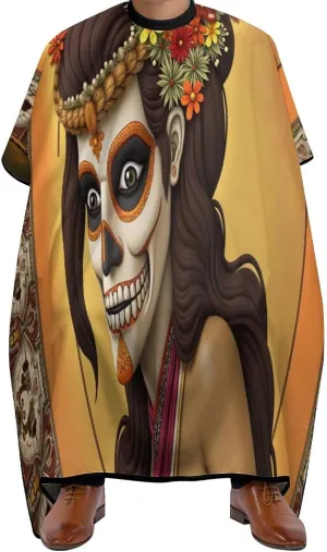 Men Women Artistic Sugar Skull Dead Women Art Hair Styling Cape - Full Coverage Professional Hair Cutting Apron for Hair Dye, Easy Clean