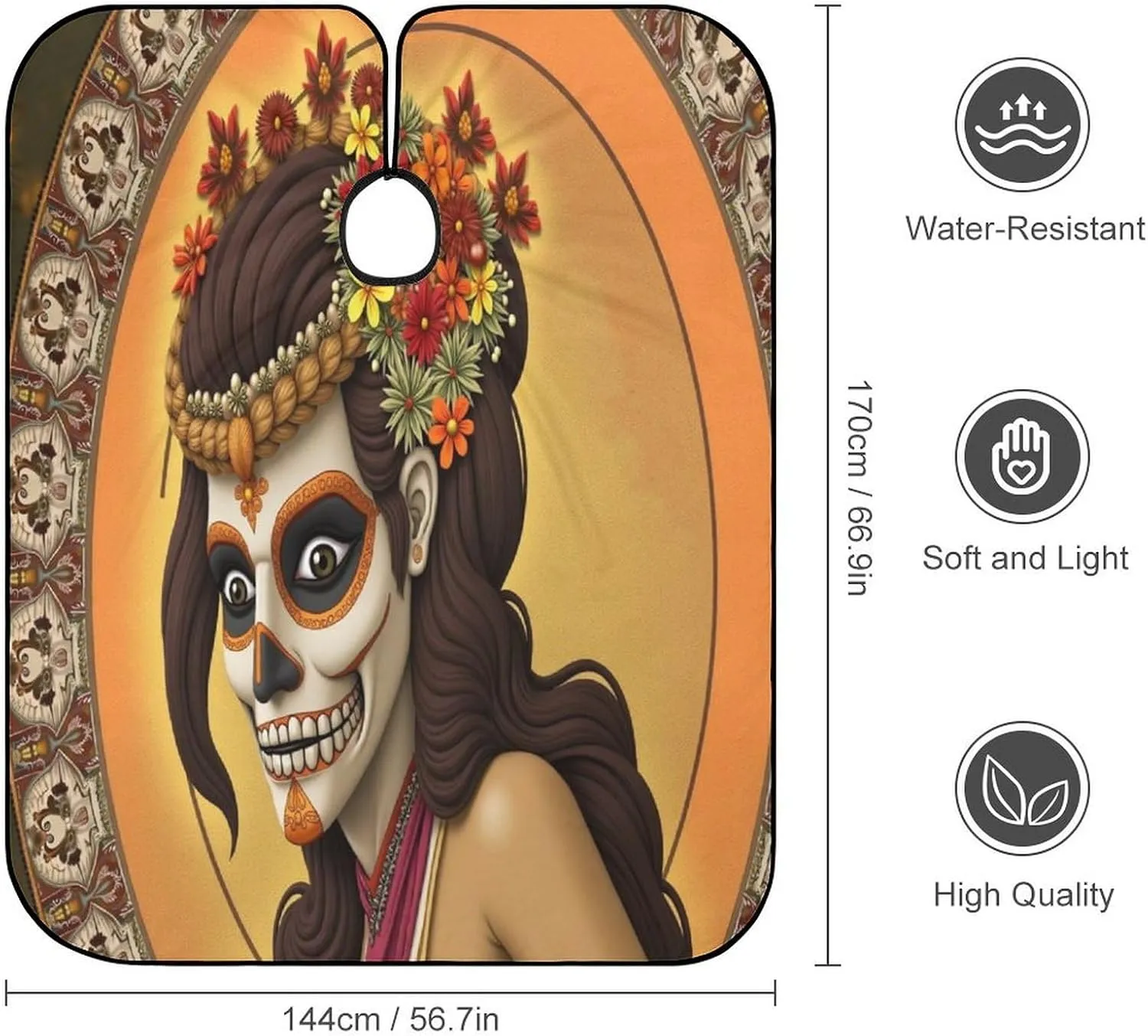 Men Women Artistic Sugar Skull Dead Women Art Hair Styling Cape - Full Coverage Professional Hair Cutting Apron for Hair Dye, Easy Clean