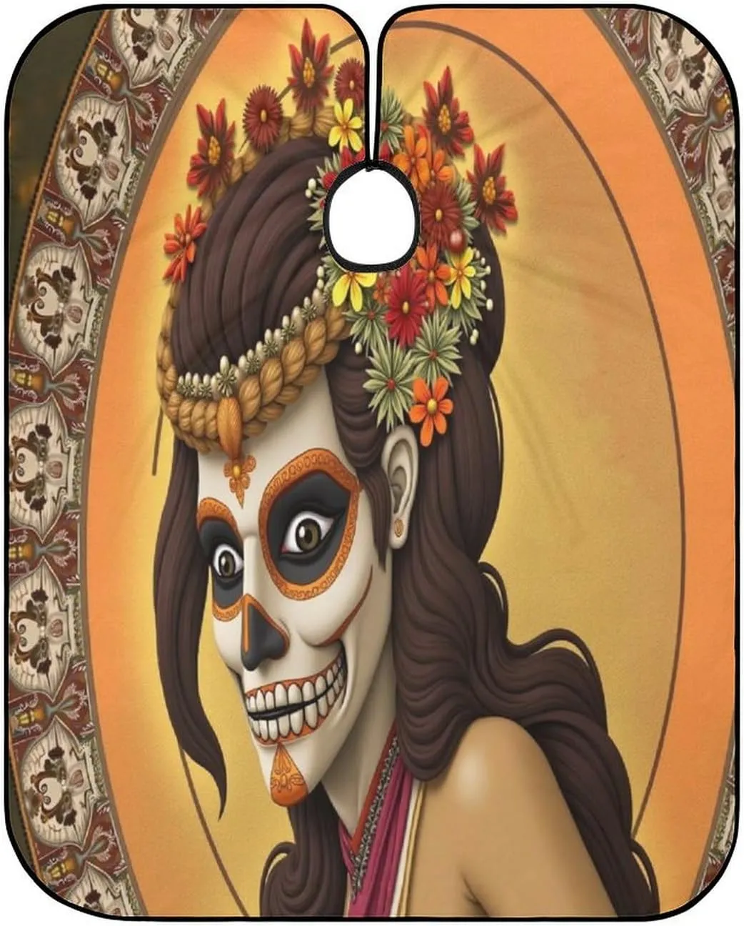 Men Women Artistic Sugar Skull Dead Women Art Hair Styling Cape - Full Coverage Professional Hair Cutting Apron for Hair Dye, Easy Clean