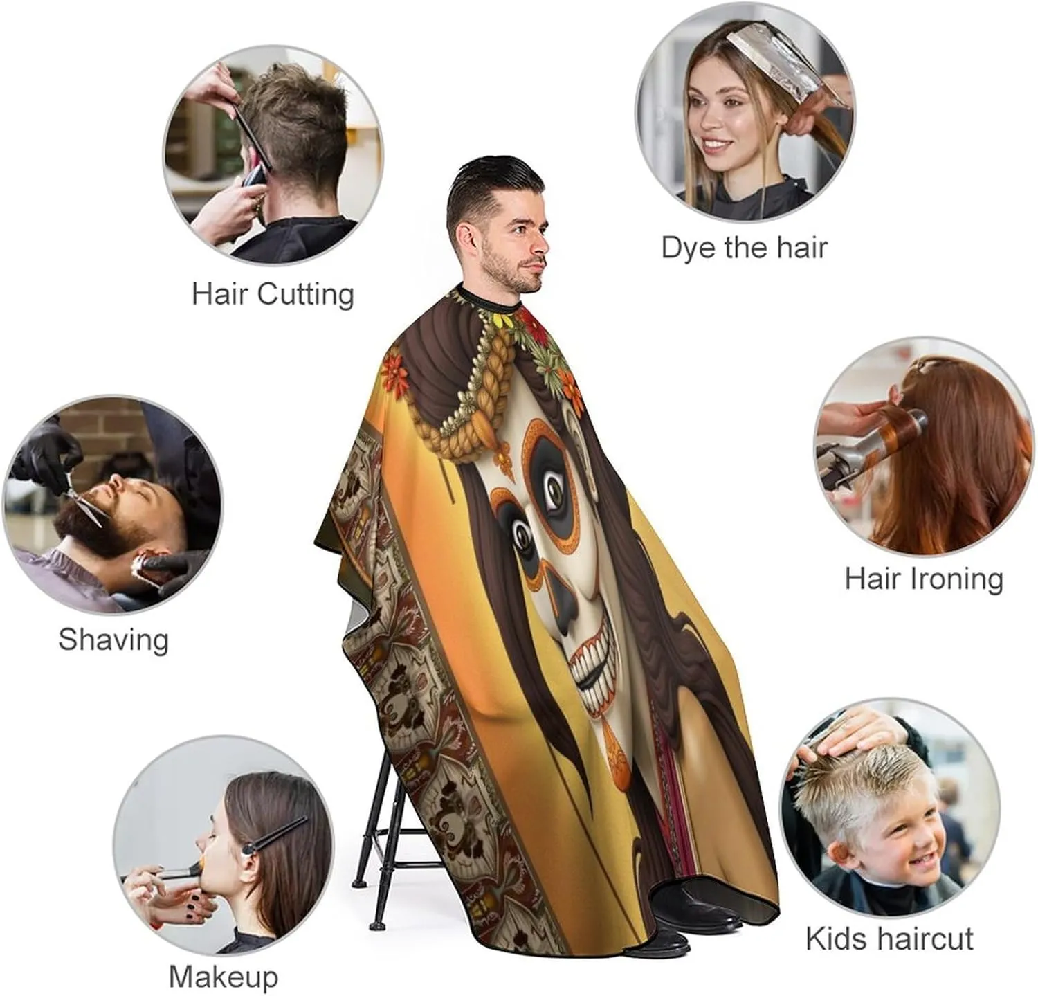 Men Women Artistic Sugar Skull Dead Women Art Hair Styling Cape - Full Coverage Professional Hair Cutting Apron for Hair Dye, Easy Clean