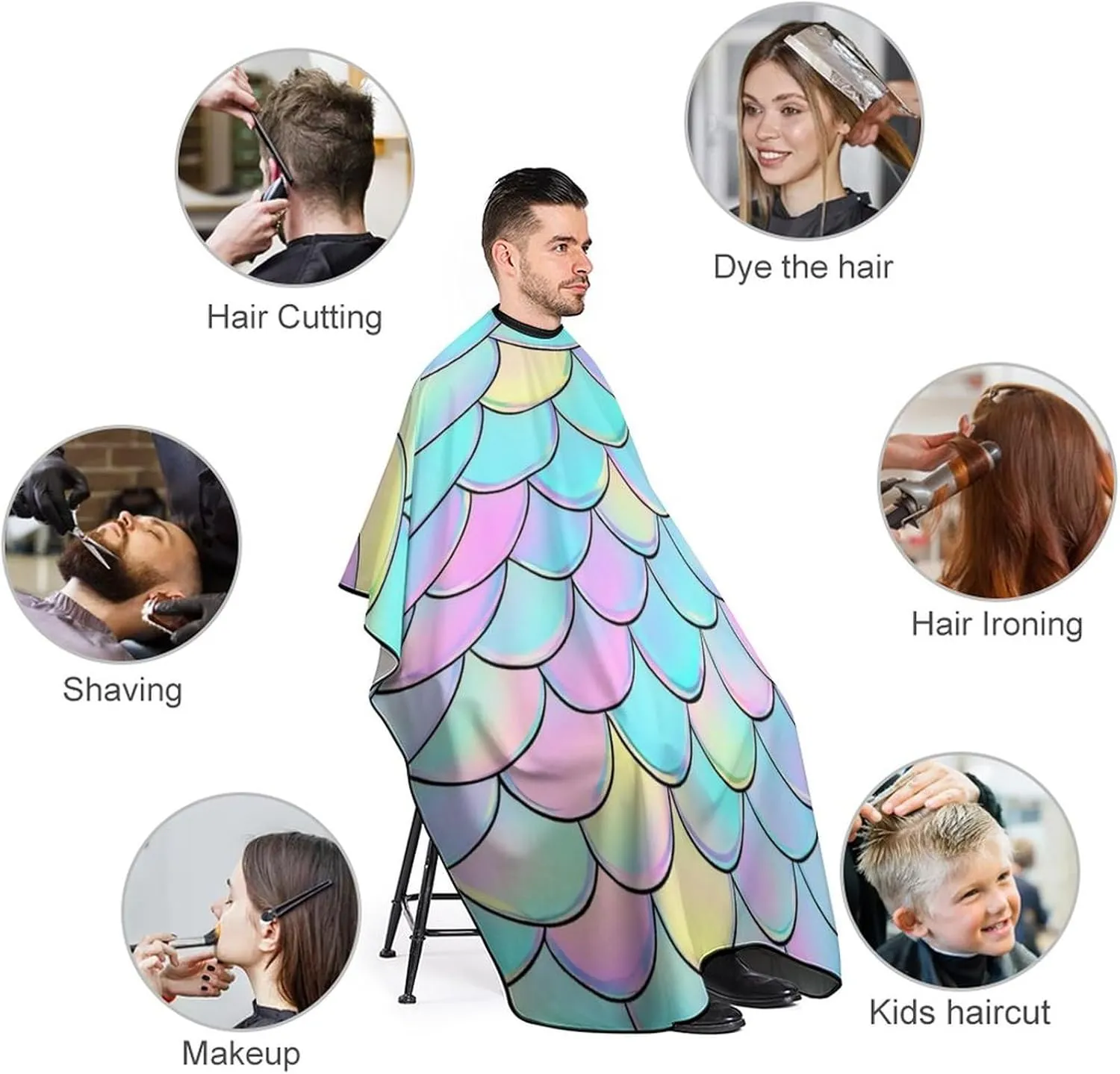 Men Women Beautiful Mermaid Fish Scale Hair Styling Cape - Full Coverage Professional Hair Cutting Apron for Hair Dye, Easy Clean