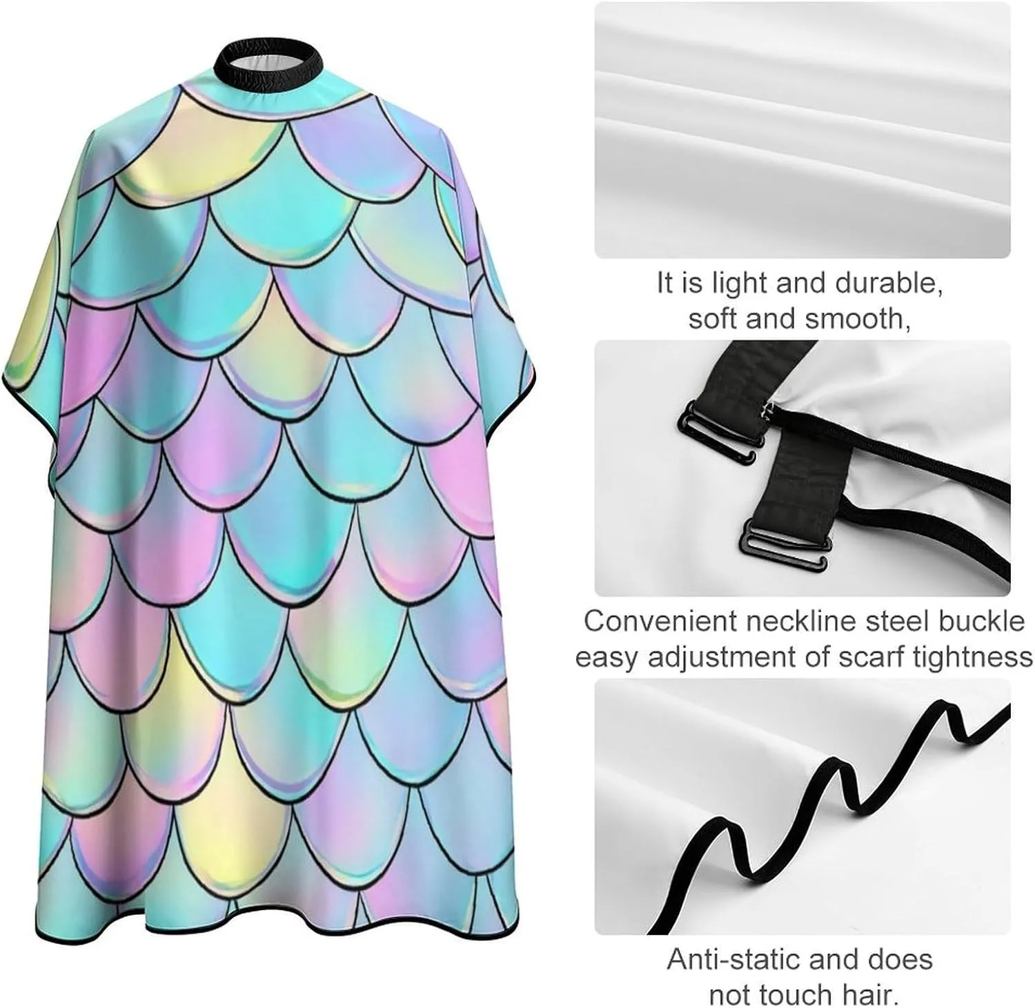 Men Women Beautiful Mermaid Fish Scale Hair Styling Cape - Full Coverage Professional Hair Cutting Apron for Hair Dye, Easy Clean