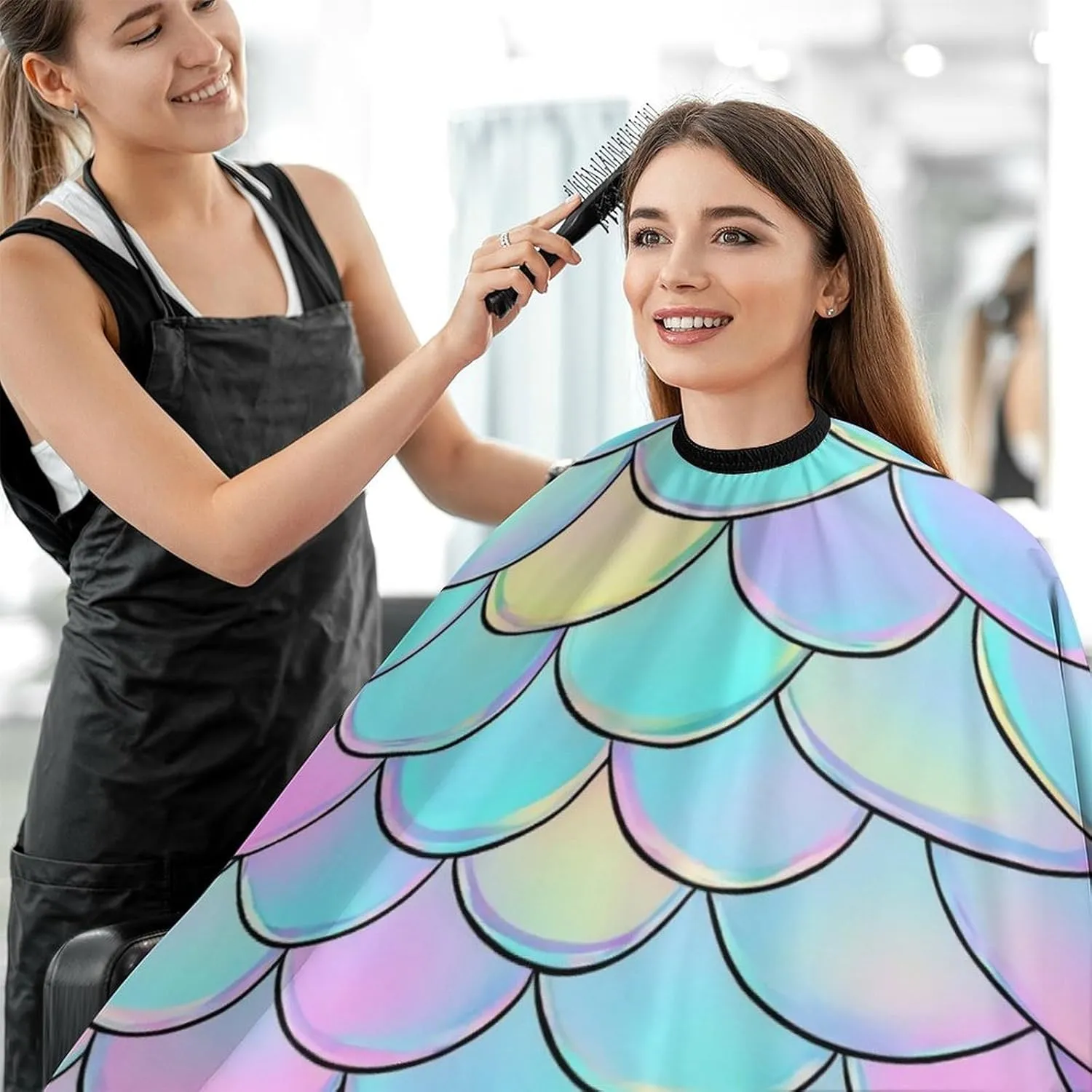 Men Women Beautiful Mermaid Fish Scale Hair Styling Cape - Full Coverage Professional Hair Cutting Apron for Hair Dye, Easy Clean