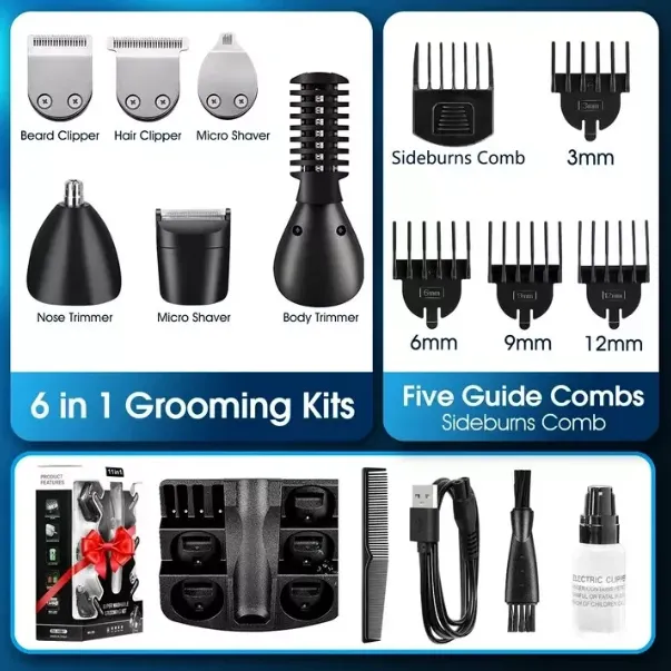 Men’s Body Hair Trimmer Cordless Electric Beard Clipper Groomer Kit
