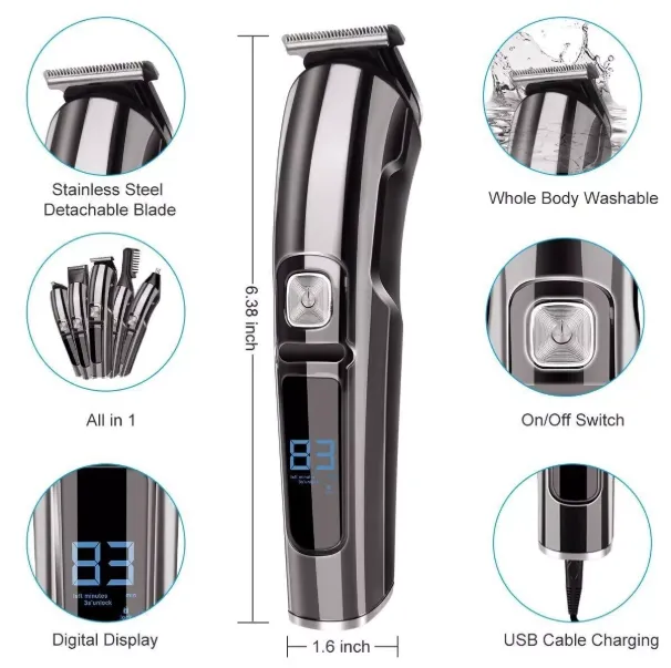 Men’s Body Hair Trimmer Cordless Electric Beard Clipper Groomer Kit