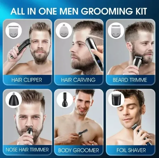 Men’s Body Hair Trimmer Cordless Electric Beard Clipper Groomer Kit