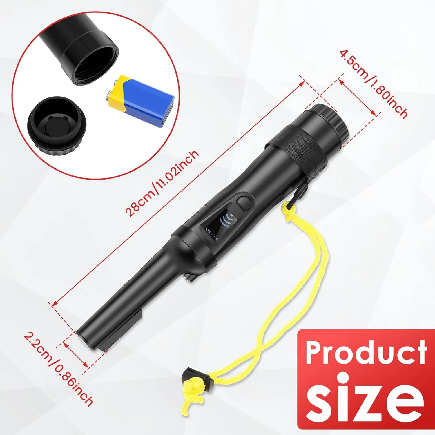 Metal Detector Pinpointer, Waterproof Handheld Pin Pointer Wand, 3 Modes Search Treasure Pinpointing Finder Probe with LCD Display for Adult, Kids Detecting Treasure Hunting(Black)